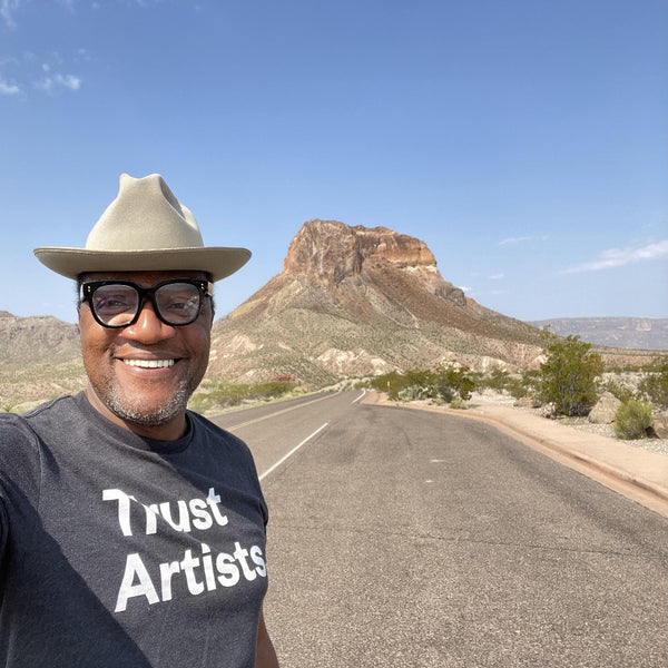 HMAAC Chief Curator rocking the "Trust Artists" Tee in the wild